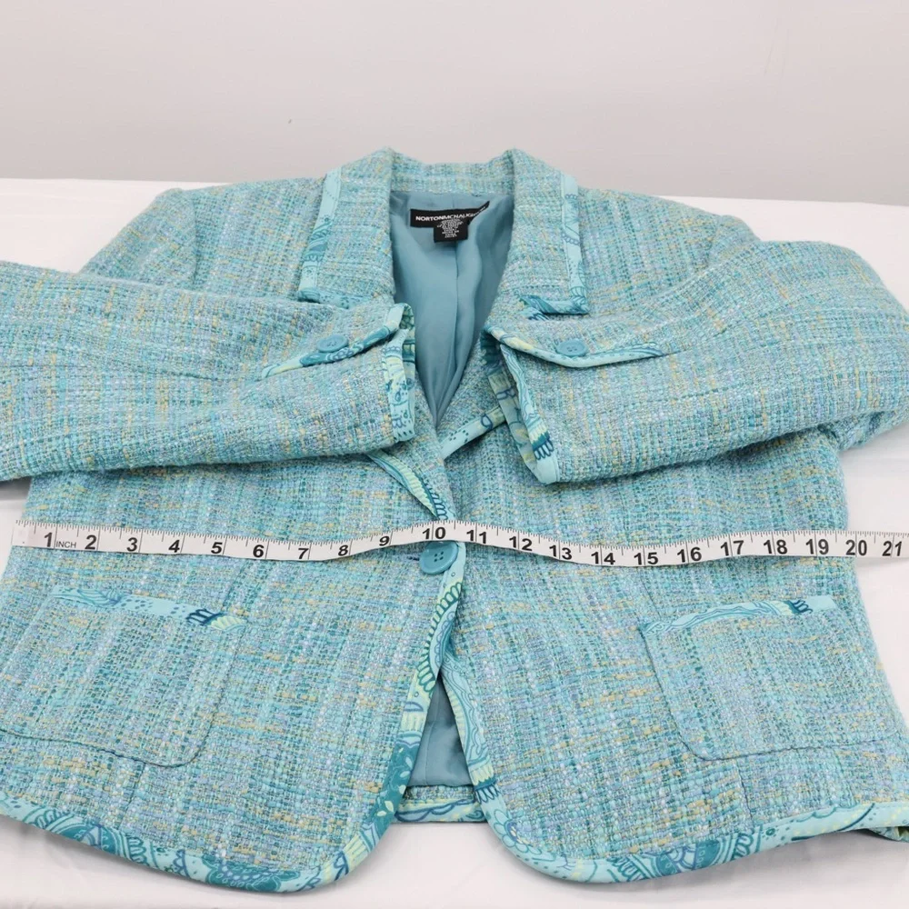 Norton McNaughton Vintage Blue Tweed Blazer Professional Coastal Grandmother 14‎
